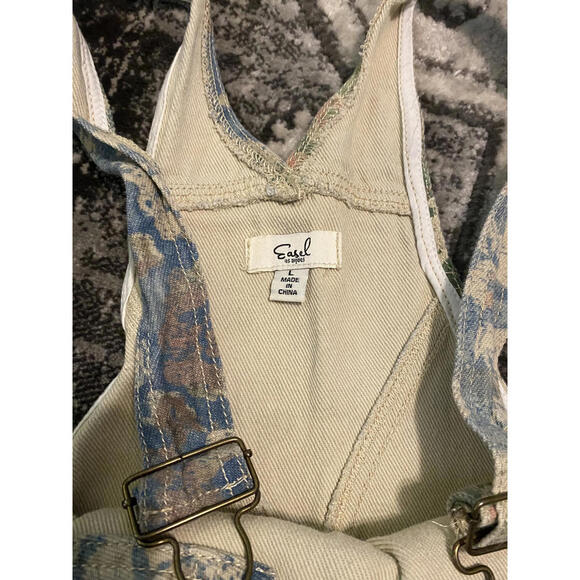 Easel Laney Mae Floral Patchwork Women's Overalls Washed Print Large - Picture 7 of 8